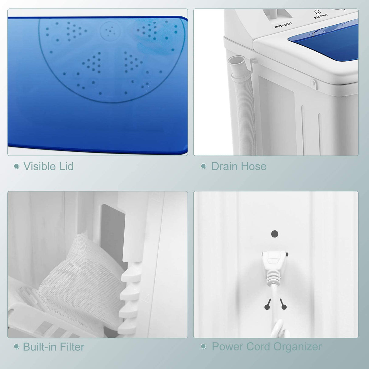 COSTWAY Portable Washing Machine, Twin Tub 18 Lbs Capacity, Washer(11 Lbs) and Spinner(7 Lbs), Durable Design, Timer Control, Compact Laundry Washer for RV, Apartments and Dorms, Blue+White COSTWAY