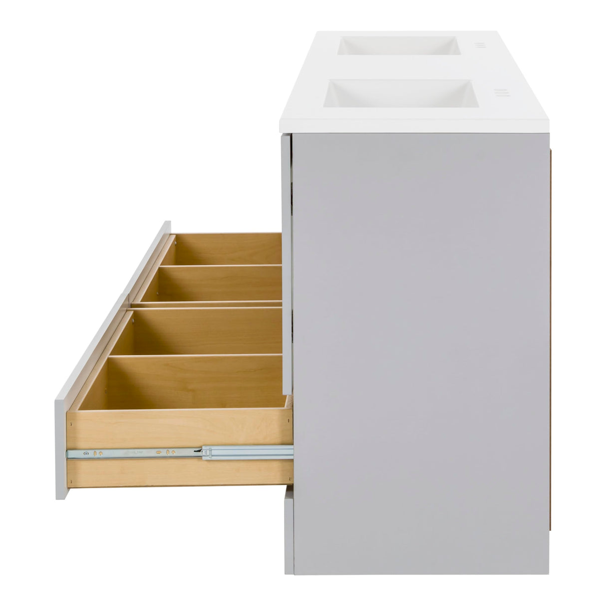 Spring Mill Cabinets Emlyn 72 Inch Double-Sink Bathroom Vanity with White Top, 2 Cabinets, 2 Drawers, 72.5" W x 18.75" D, Pearl Gray Spring Mill Cabinets