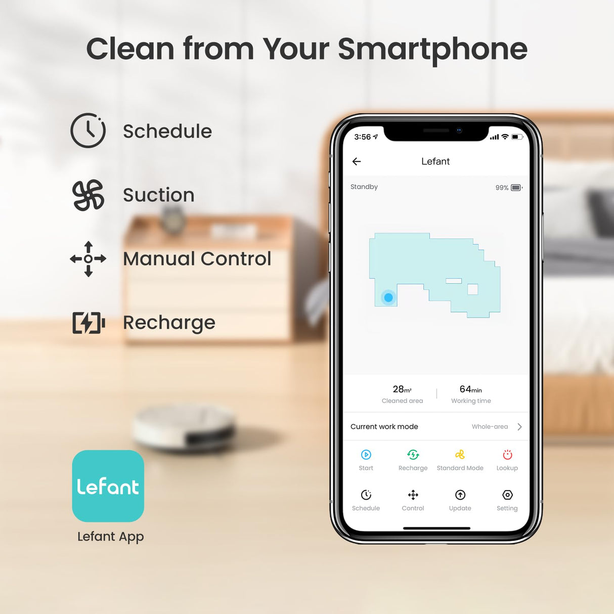 Lefant Robot Vacuum M210 Pro, Slim,Powerful Suction,120 Mins Runtime, Self-Charging Robotic Vacuum Cleaner, APP/Voice/WiFi/Alexa Control, Ideal for Pet Hair,Low-Pile Carpet, Hard Floor Lefant