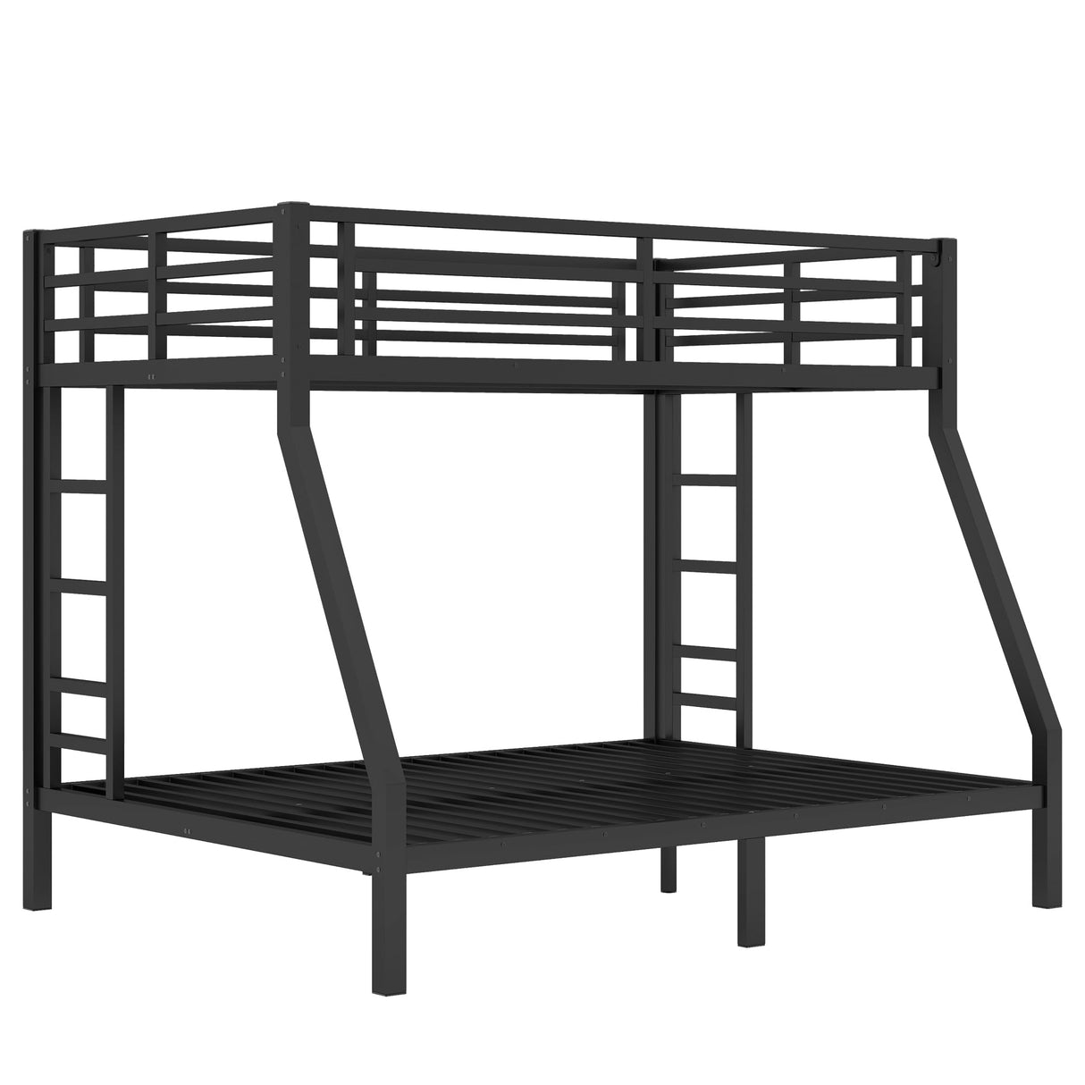 Twin Over Full Bunk Beds for Adults,Heavy Duty Adult Bunk Beds,Metal Bunk Bed Twin Over Full with 2 Ladders for Kids,Teens,Noise-Free,Black Bellemave