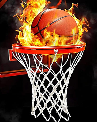 F-CANLAN Round Full Drill Diamond Painting Kit, 5D Fire Basketball Paint with Diamonds Basketball Enthusiast Diamond Art Painting by Numbers Beginner Basketball Dream Diamond Painting (12X16 inches)
