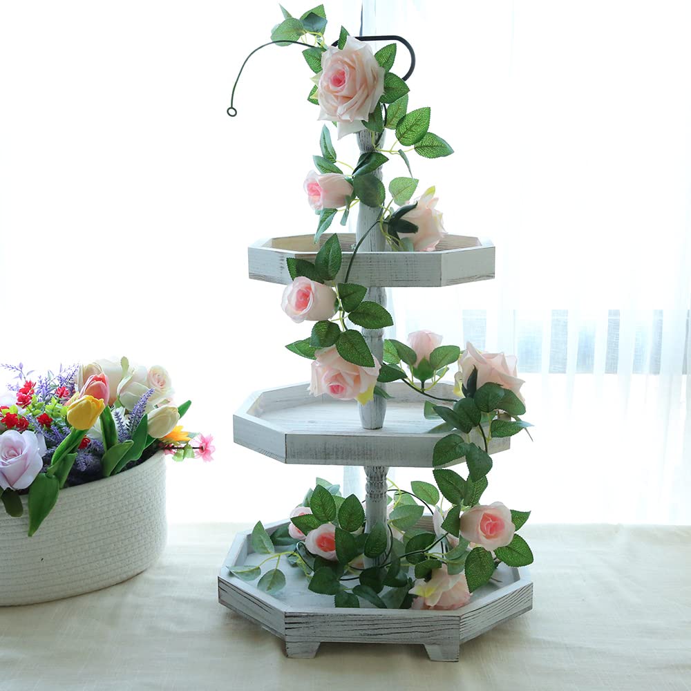 3 Tiered Serving Tray Wooden Farmhouse Decorative Tray, 3 Tier Tray for The Coffee Table, Kitchen Rustic Dinning Tiered Tray, Home Decor Tray, Three Tier Tray Cupcake Stand Display Tray MRPAPA