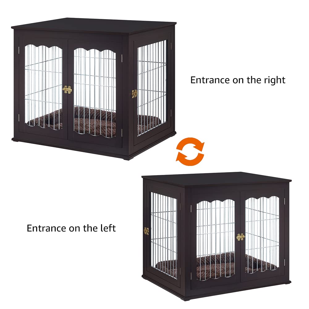 unipaws Furniture Style Dog Crate for Medium Large Dogs, Indoor Aesthetic Dog Stuff Kennel, Modern Decorative Wood Wire Pet House Dog Cage, Pretty Cute End Side Table Nightstand, Espresso… unipaws