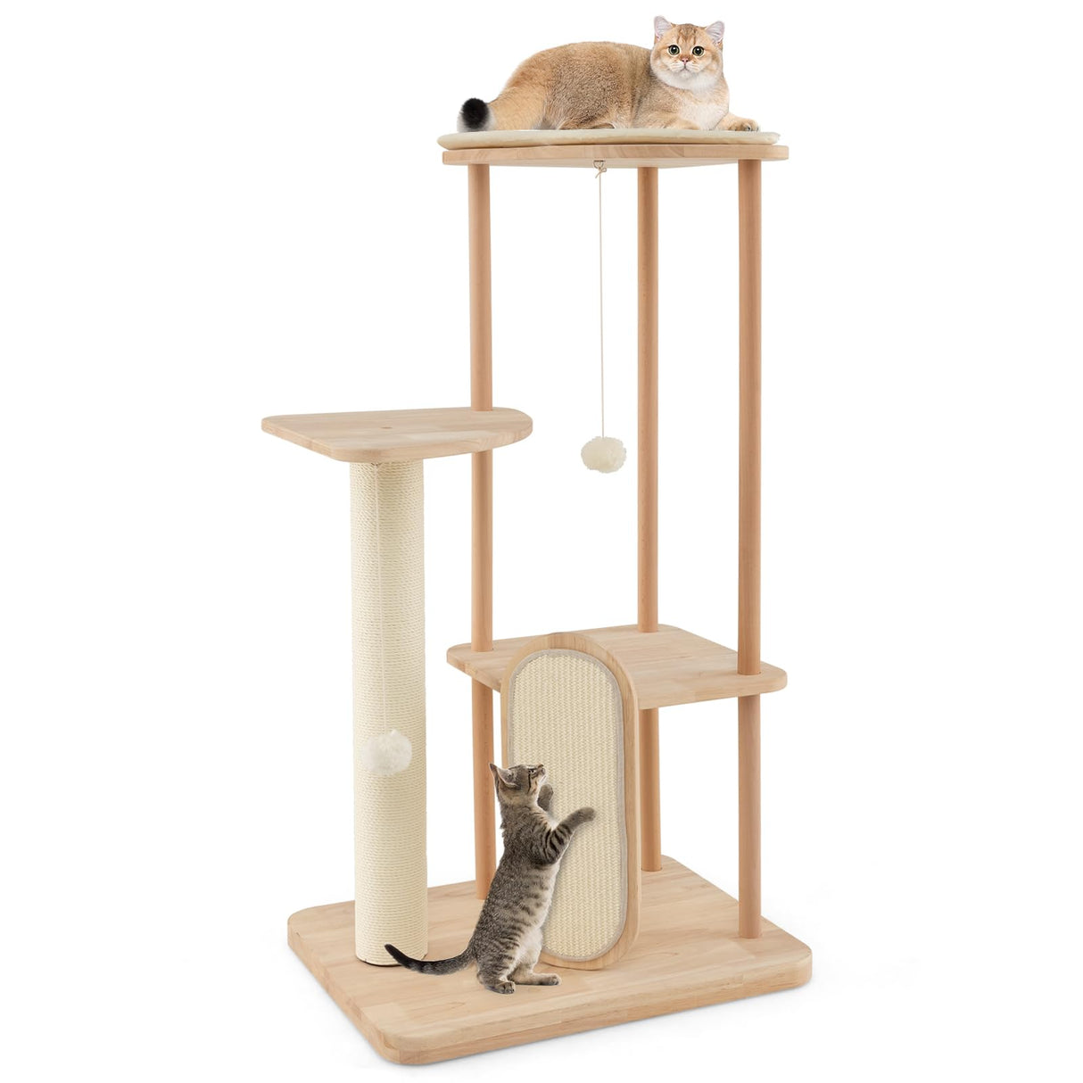 Tangkula Wood Cat Tree for Indoor Cats, Multi-Level Modern Cat Tower with Sisal Scratching Board & Post, Padded Perch, Platform, Hanging Toy, Minimalist Kitten Activity Center for Small & Medium Cats Tangkula