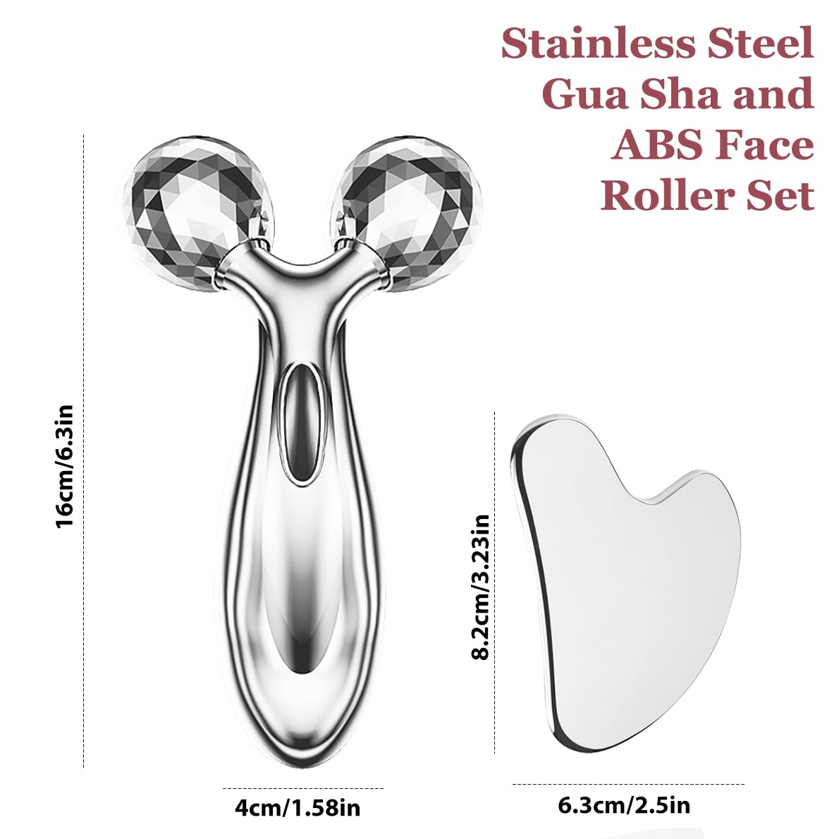 leiwo Stainless Steel Gua Sha and Face Roller Set, Facial Tool for Face Sculpting, Metal Skin Care, Massager for Women leiwo