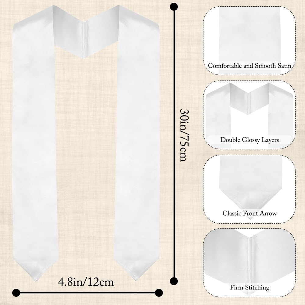 Graduation Stole Class of 2025 White Stoles for Graduation 2025 Graduation Sash Unisex Adult Plain Graduation Stole Graduation Honor Stole Sash Graduation Senior Sash 70”for Graduation Party Gifts FlexiTonic
