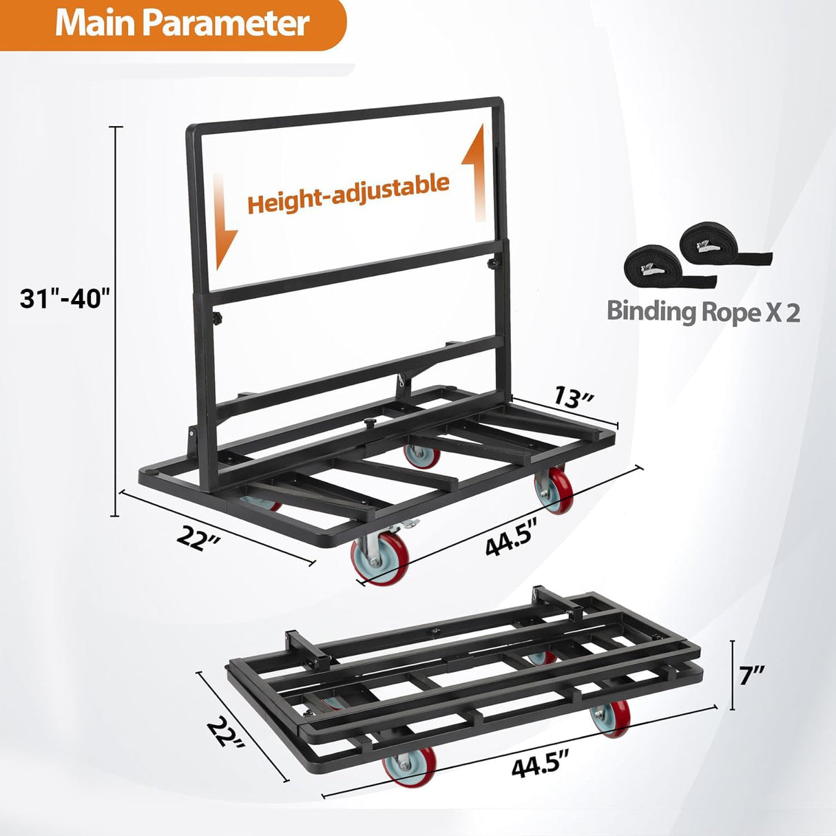 Eastrexon Folding Drywall Cart, Drywall Dolly w/ 5" Swivel Casters, 44.5" x 22" x 40" Plywood Cart w/ 2000 LBS Load Capacity, Portable Panel Truck Cart for Handling Plywood, Plasterboard, Glass Eastrexon