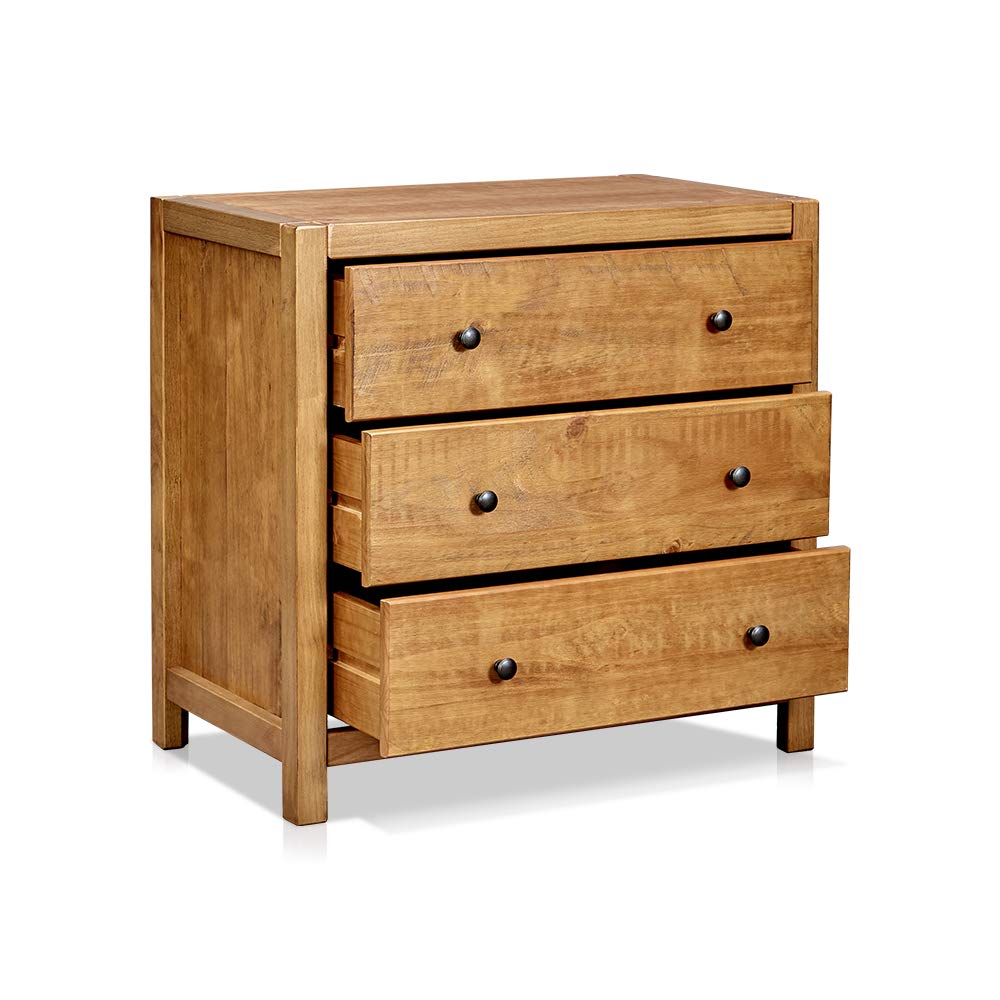 MUSEHOMEINC Rustic Ridge Farmhouse 3-Drawer Nightstand,Night Stand with 3 Drawers Dresser,Wooden Dresser with Round Metal knobs for Bedroom MUSEHOMEINC