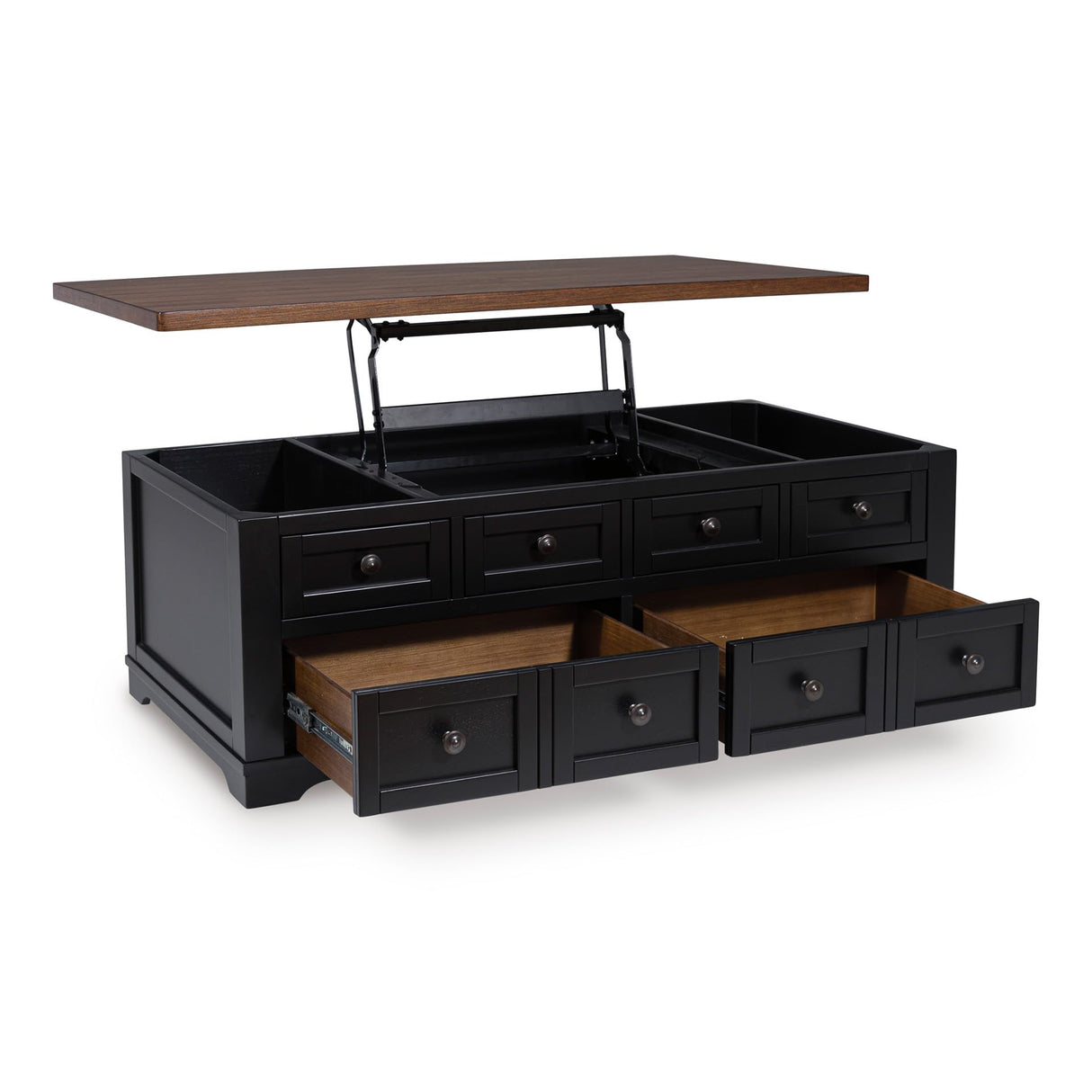 Signature Design by Ashley Wildenauer Lift Top Cocktail Table, Satin Finish Base, 2 Drawers, 2 Storage Bins, Hardwood Solids, 52" W x 28" D x 19" H, Light Brown & Black Signature Design by Ashley