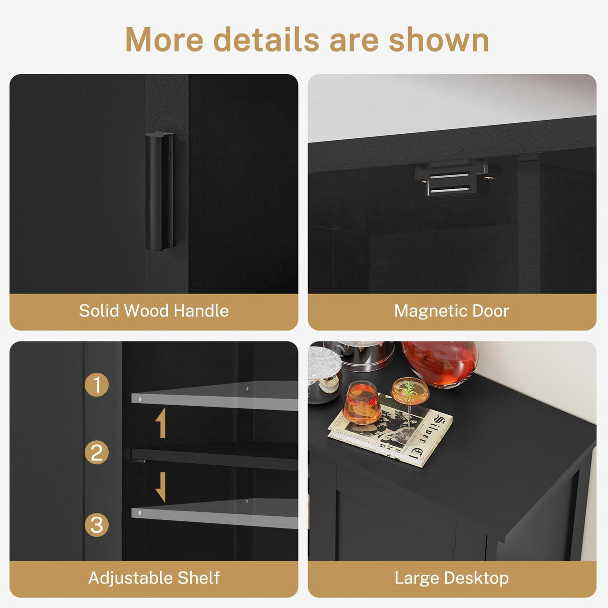 TEENFON Storage Cabinet with 2 Doors and 3 Adjustable Shelves, Entryway Cabinet, Coffee Bar for Living Room, Bedroom, Home Office, Entryway, Black TEENFON