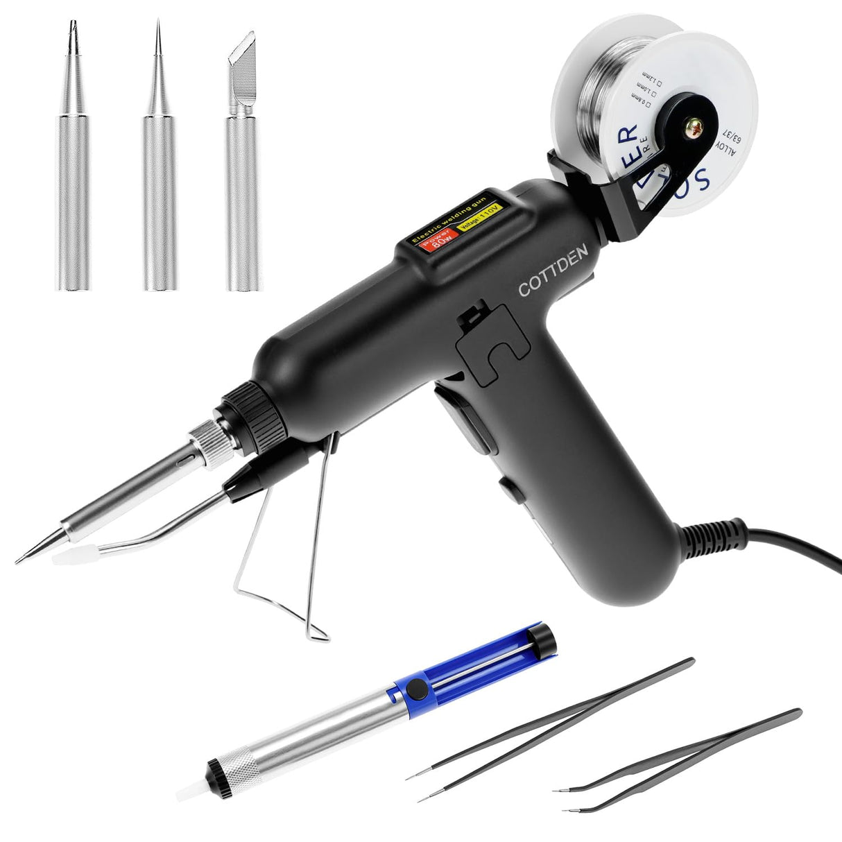 QWORK Soldering Iron Kit, 80W 110V Automatic Soldering Gun, Fast Heating Corded Electric Welding Gun with Welding Wire, Ceramic Heater QWORK