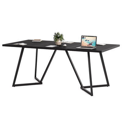 LITTLE TREE 70.86-Inch Conference Table for 8, Black Conference Room Table with Metal Base, Modern 5.9 ft Rectangular Table for Boardroom, Meeting, Conference Room
