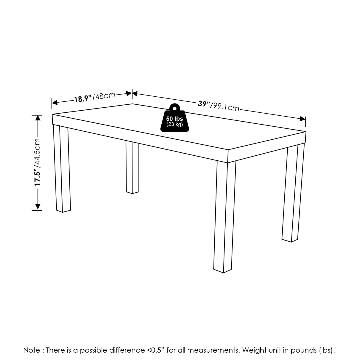 Furinno Classic Simple Coffee Table for Living Room, 38.98 (W) x 17.52 (H) x 18.9 (D) Inches, Black Furinno