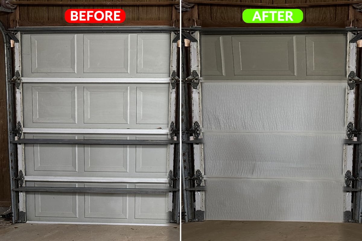 BlueTex Insulationㅤ Insulation White Reflective Foam Core Tearproof 2 Car Garage Door Insulation Kit 18FT (Wide) x 7FT (HIGH) to Cool Your Garage. Complete DIY Installation Kit BlueTex Insulation