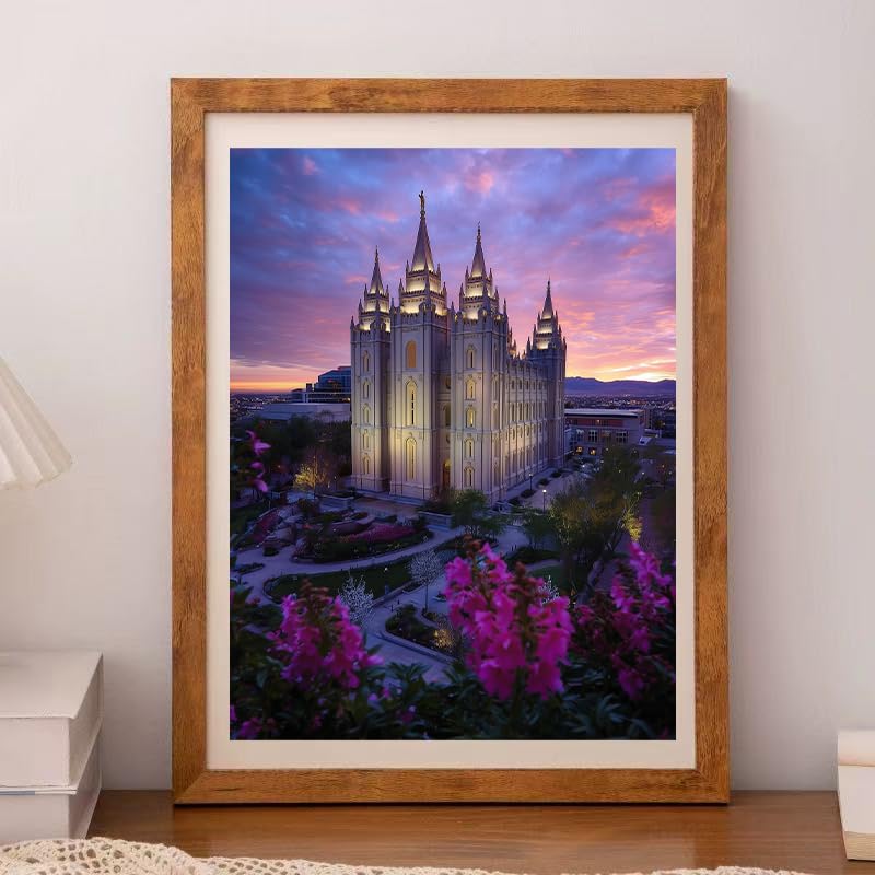 Landscape Diamond Painting Kits for Adult, Salt Lake Temple Scenery DIY 5D Diamond Painting Arts Craft for Home Wall Decor Gift 12 x 16 inch CDYCNXZ