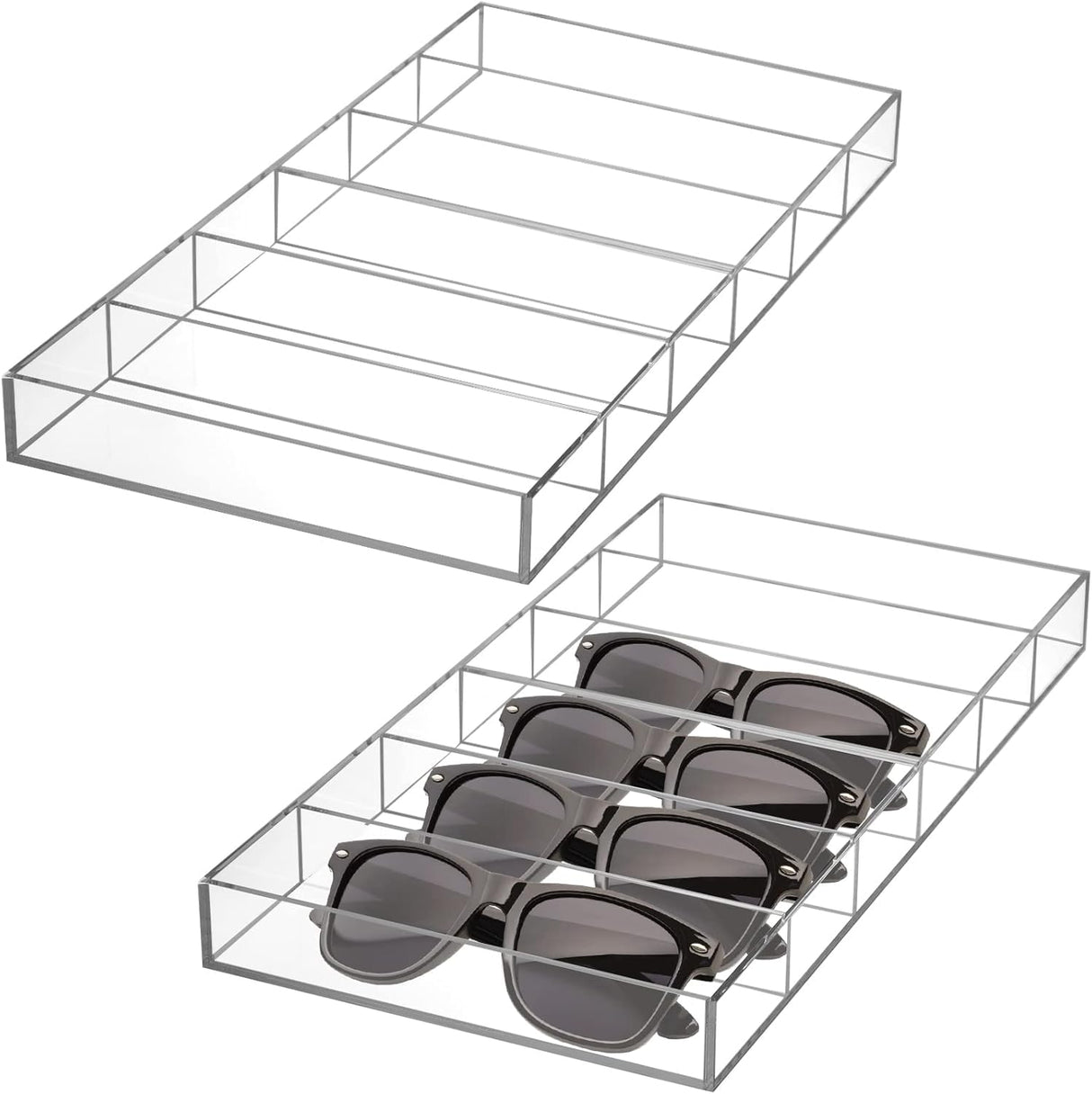 SOUJOY 2 Pack Acrylic Sunglasses Organizer, 6 Slot Clear Eyeglasses Storage Case, Stackable Eyewear Display Tray for Sunglasses, Fashion Eye Wear, Protective Glasses SOUJOY