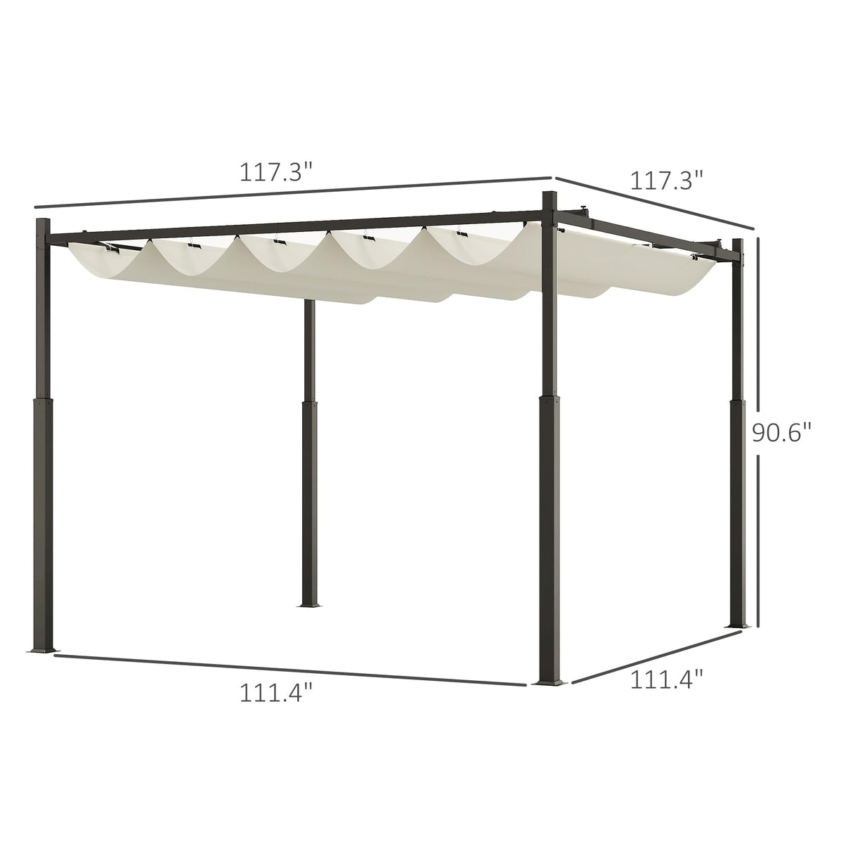 Outsunny 10' x 10' Retractable Pergola Canopy with Magnetic Fixture, UPF30+ Outdoor Patio Sun Shade Shelter, 3.1" Metal Column, for Patio, Garden, Backyard, Deck, Cream White Outsunny