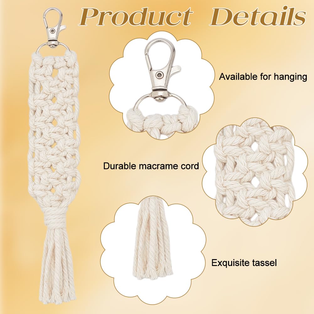 INFUNLY 10 Sets DIY Macrame Keychain Kit for Adults Boho Macrame Wristlet Keychain Kit Handmade Macrame Tassel Keyring Kit with Instruction for Beginners Car Key Charm Women Gift Phone Wallet INFUNLY