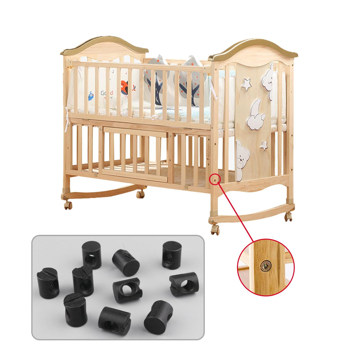 10 PCS Metric Black M6 Barrel Nuts Cross Dowels Slotted Nuts Baby Bed Crib Screws Hardware Replacement Kit for Bunk Bed Beds Headboards Chairs Furniture M6x10mmx12mm SUUJI