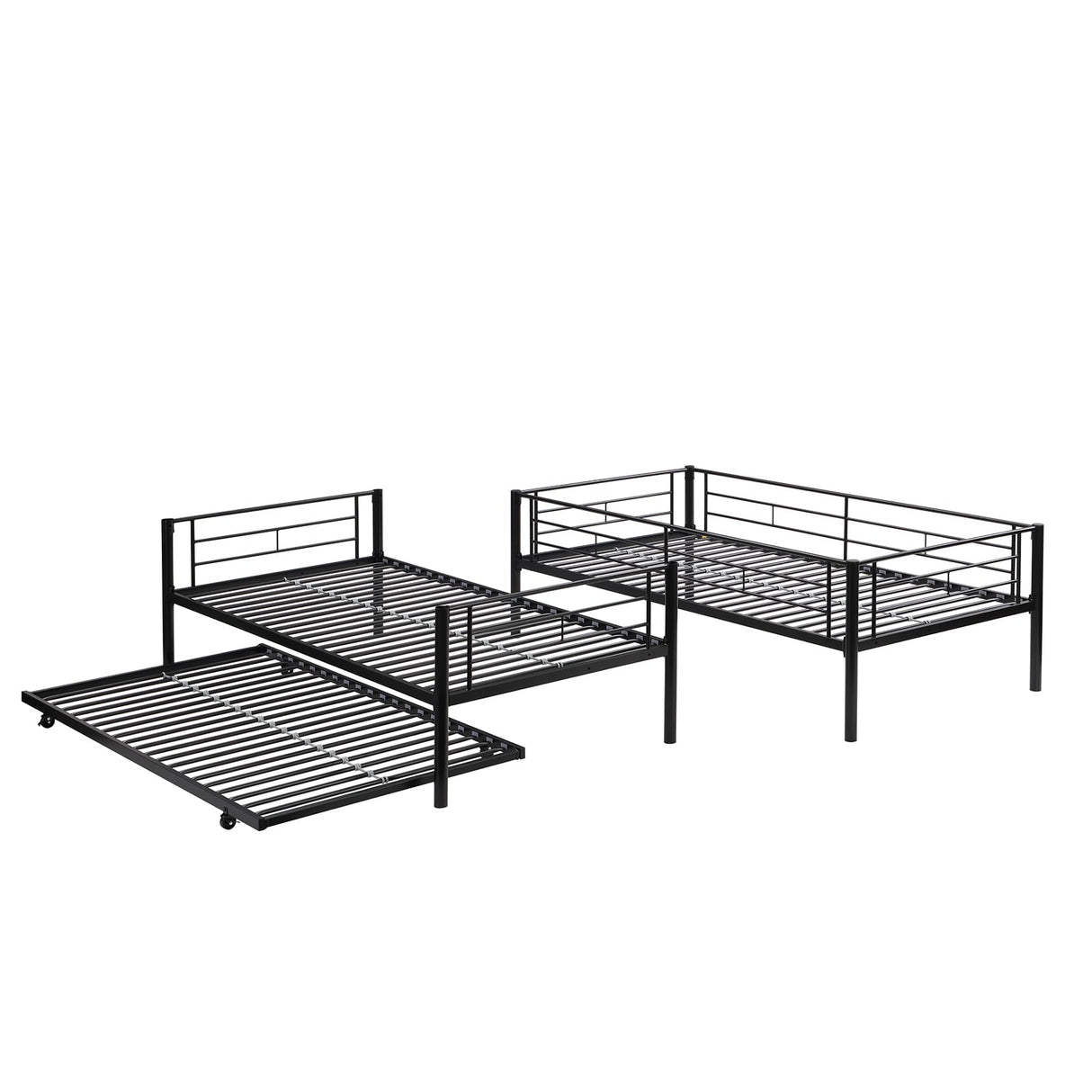 Twin-Over-Futon Convertible Couch and Bed, Metal Futon Bunk Bed with Guardrails and Ladder, Sturdy Steel Foldable Sofa-Bed for Kids Adults Teens (Bunk Bed, Twin) Anwick