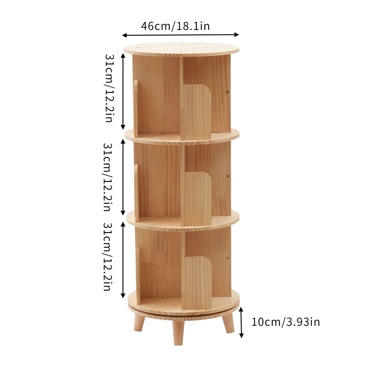 Gdrasuya10 3 Tier 360° Rotating Wooden Bookshelf – Stylish Floor-Standing Book Storage Organizer for Any Room Gdrasuya10
