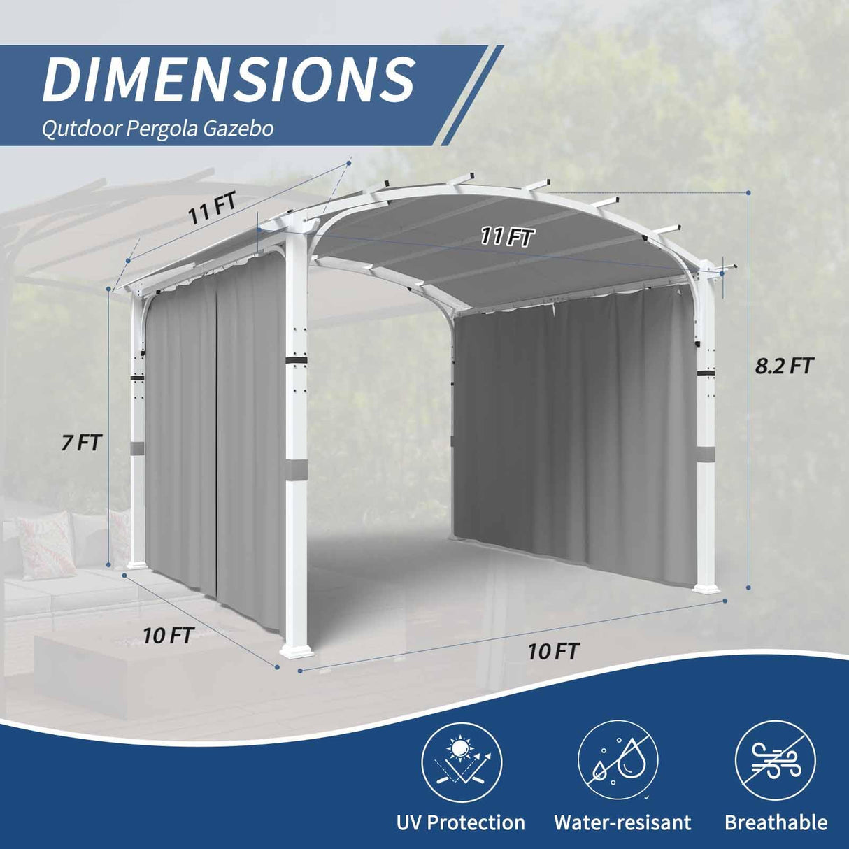 INTER HUT 11'x11' Patio Pergola Canopy with Full Closure Sidewalls, Outdoor Metal Gazebo Pergola with Privacy Curtains, Gray INTER HUT