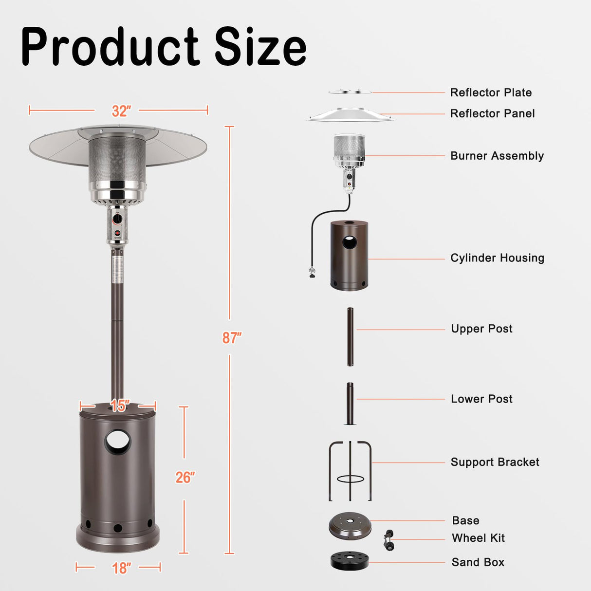 Hykolity 50,000 BTU Patio Heater with Sand Box, Table Design, Double-Layer Stainless Steel Burner, Wheels, Tip-over Protection System, Outdoor Heater for Home and Residential, Brown hykolity