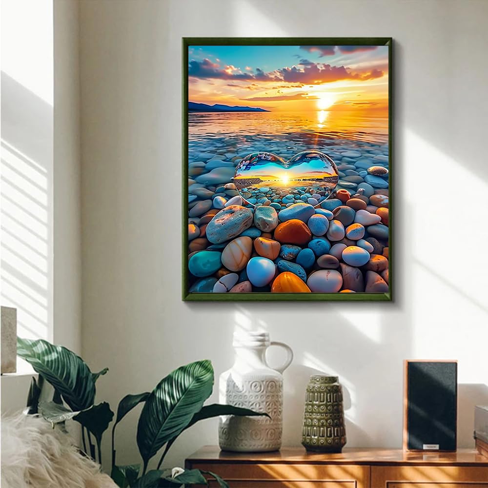 JUJUHOOD Love Stone Paint by Numbers Kit for Adults, Beach Sunset Adult Paint by Number Kits,DIY Acrylic Paint by Number on Canvas for Home Wall Decor 16X20 Inch JUJUHOOD