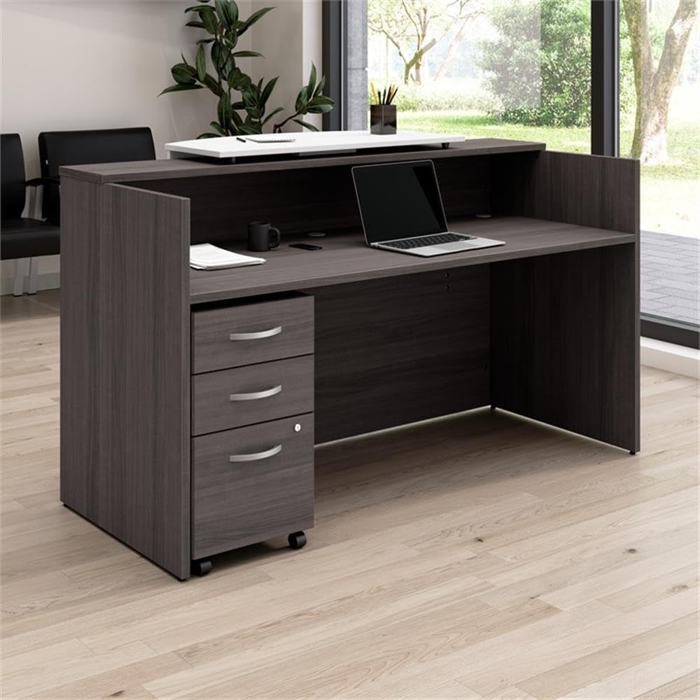 Bush Business Furniture Arrive 72W x 30D Reception Desk with Counter and Mobile File Cabinet in Storm Gray Bush Furniture