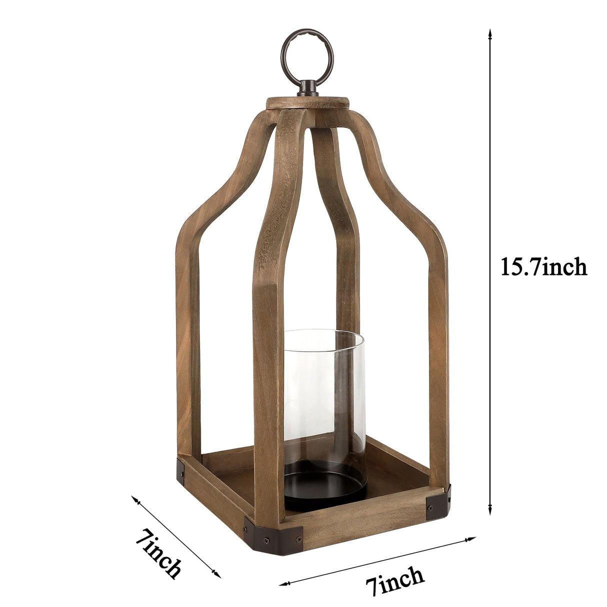 Rustic Wood Lantern Candle Holder for Farmhouse Decor - Indoor and Outdoor Table Centerpiece with Glass Hurricane, 15.7" High SUJUN