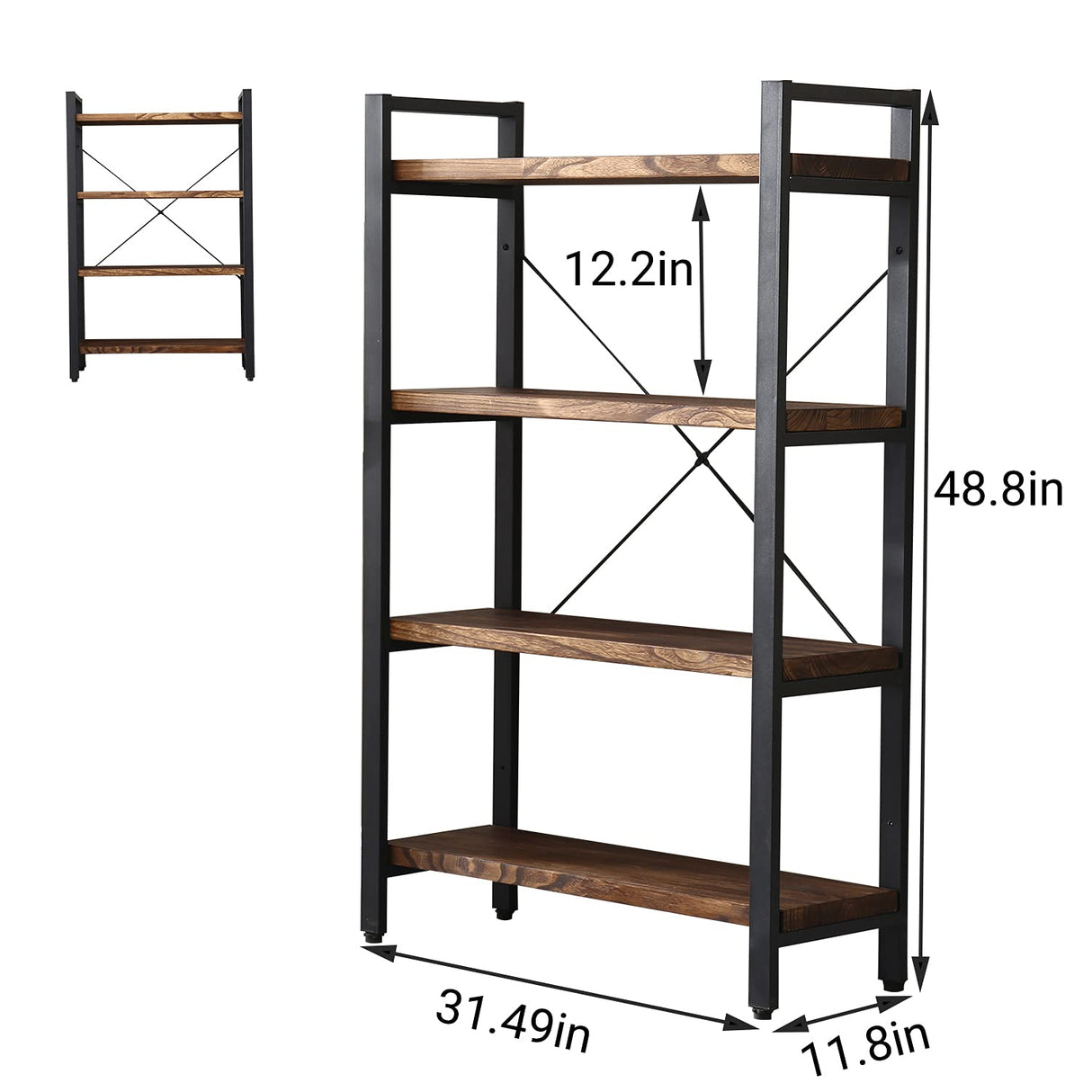 Rustic Vintage Industrial 4-Tier Solid Wood and Metal Bookshelf by WH-AOERPUMY WH-AOERPUMY