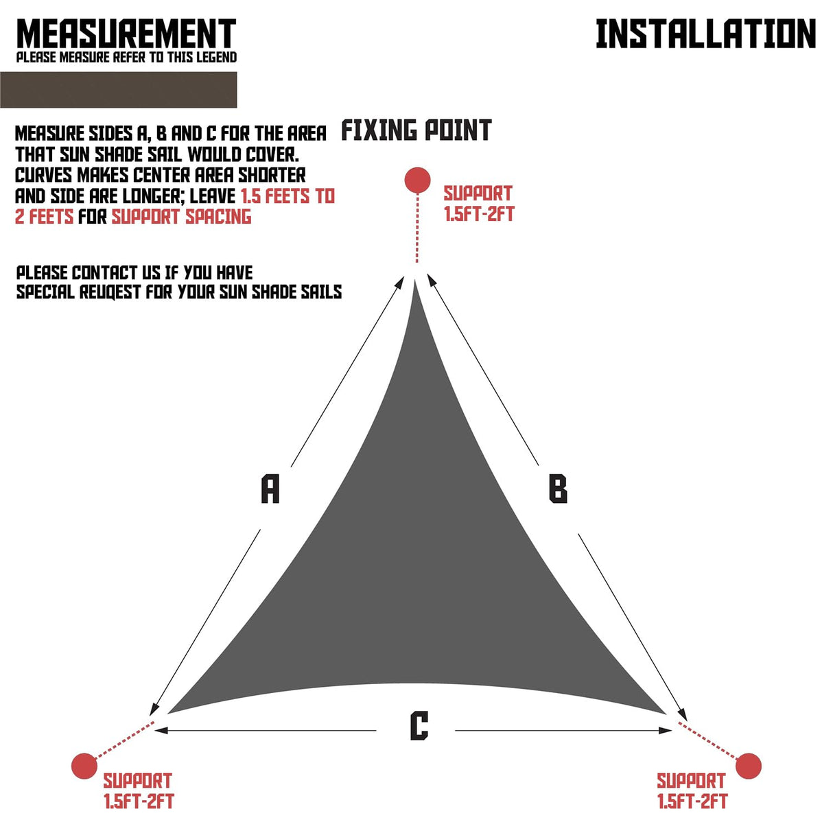 TANG 18' x 18' x 18' Sun Shade Sail Equilateral Triangle Permeable Canopy UV Block Shade Cloth for Patio Outdoor Backyard Pergola Porch Deck Garden Carport Awning, Brown TANG