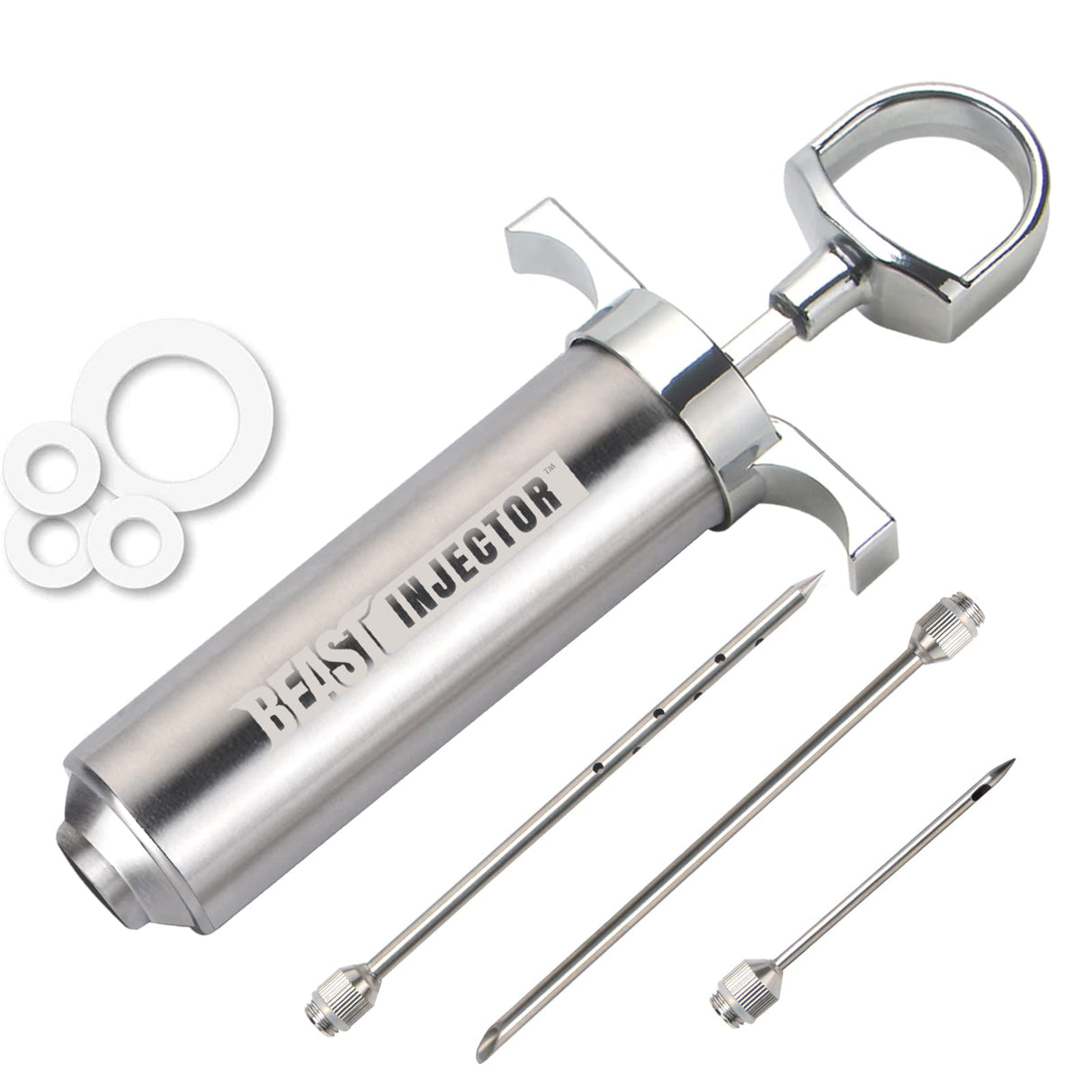 Grill Beast - 304 Stainless Steel Meat Injector Kit with 2-oz Large Capacity Barrel and 3 Professional Marinade Needles Grill Beast