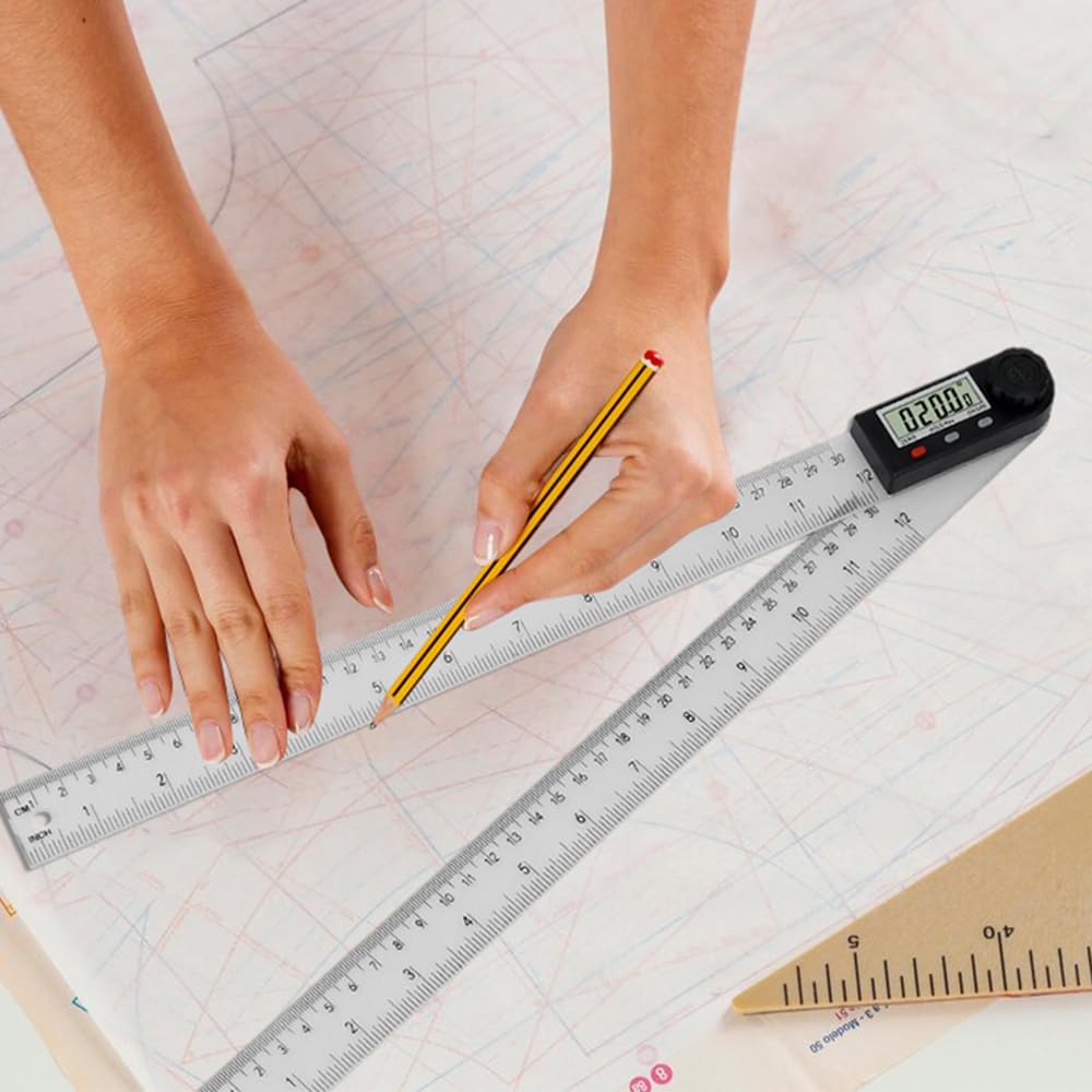 Digital Display Angle Ruler, Digital Angle Finder Tool 2 in 1 Angle Finder Ruler, Digital Angle Ruler Angle Measuring Tool Digital Protractor Ruler Multi-Angle Measuring Ruler (Metal_200MM) Drkicsy