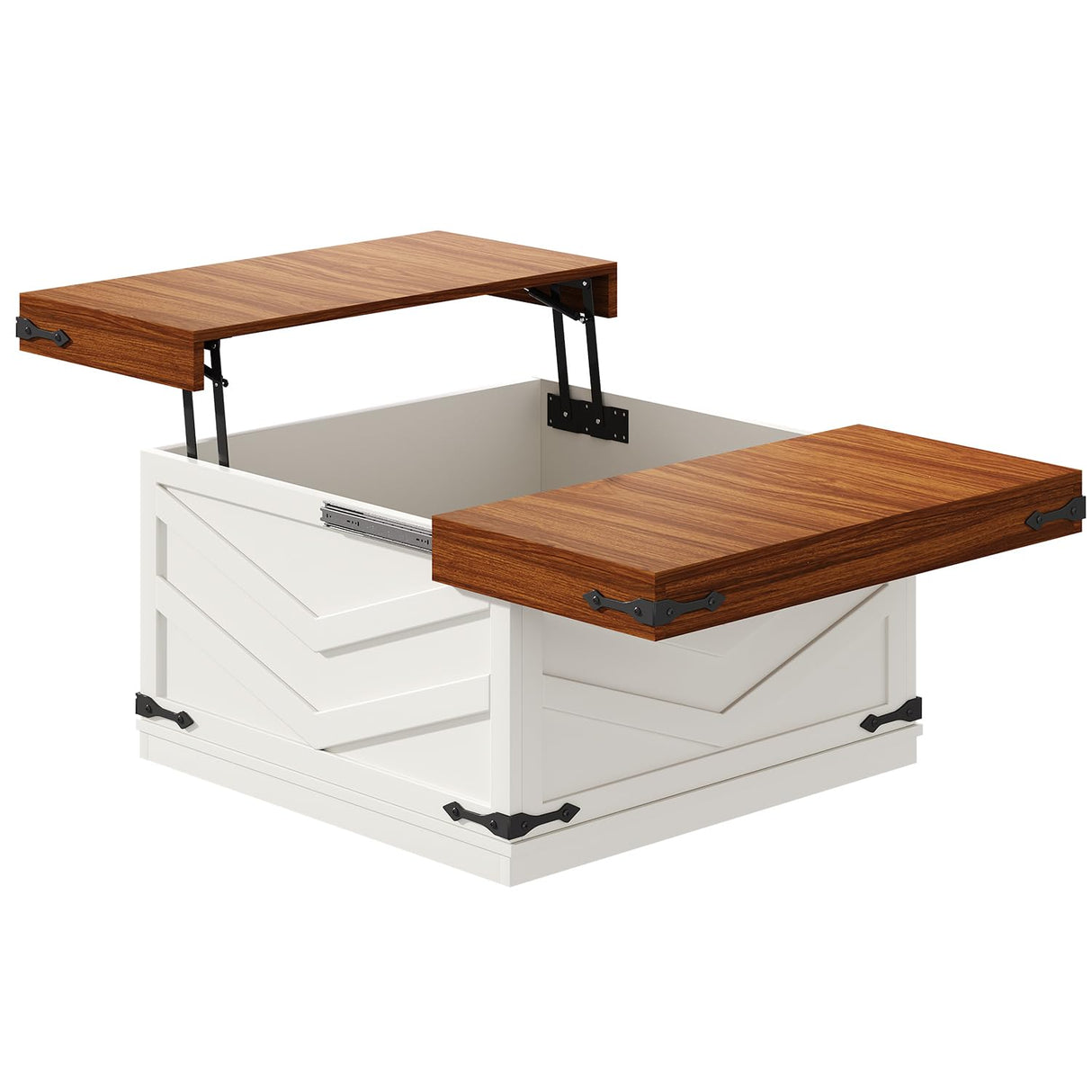 UNIQUITE 31.5'' Lift Top Coffee Table, Sliding Top Square Center Table with Large Hidden Storage Organizer, Multi-Functional Farmhouse Coffee Tables for Living Room, Bedroom, Home Office, White UNIQUITE
