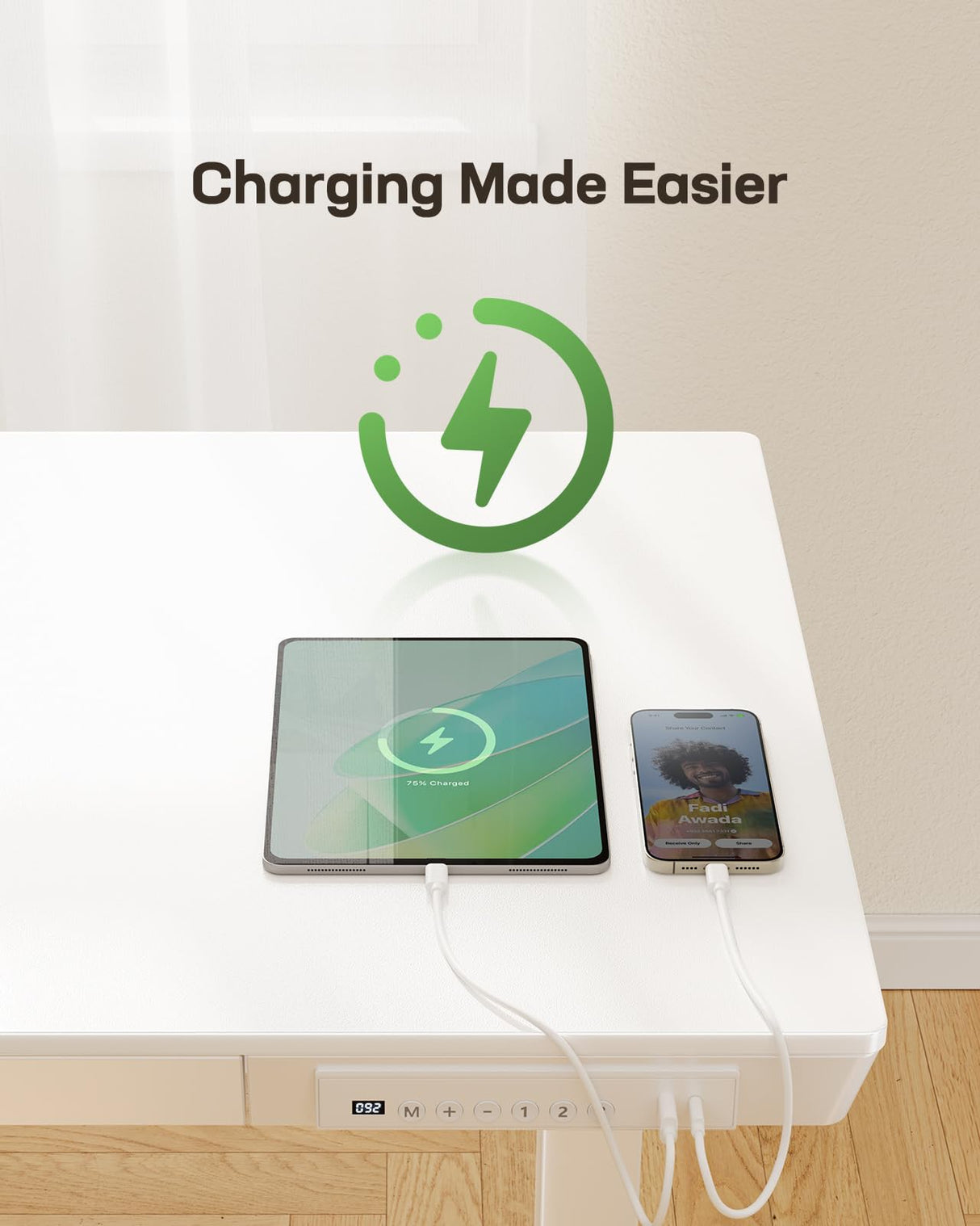 Marsail Standing Desk with Drawer, 48 x 24 inch Whole Piece Tabletop Electric Standing Desk, Height Adjustable Desk with USB Charging Ports, Sit Stand Desk with Storage for Home & Office White Marsail