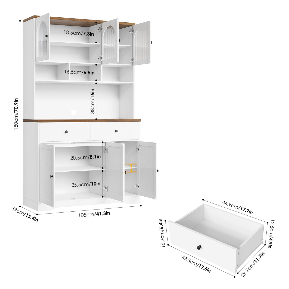 FINETONES 71" Pantry Cabinet, Tall Kitchen Pantry Storage Cabinet with Microwave Stand, Modern Ktichen Hutch Food Pantry with Open Countertop and Adjustable Shelf for Kitchen, Dining Room FINETONES