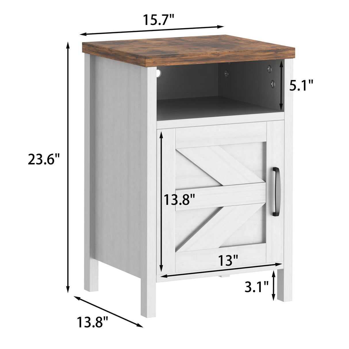 JUMMICO Farmhouse Nightstand, Modern Bedside Table Set of 2 with Barn Door and Shelf, Rustic End Table Side Table for Bedroom, Living Room (White) JUMMICO