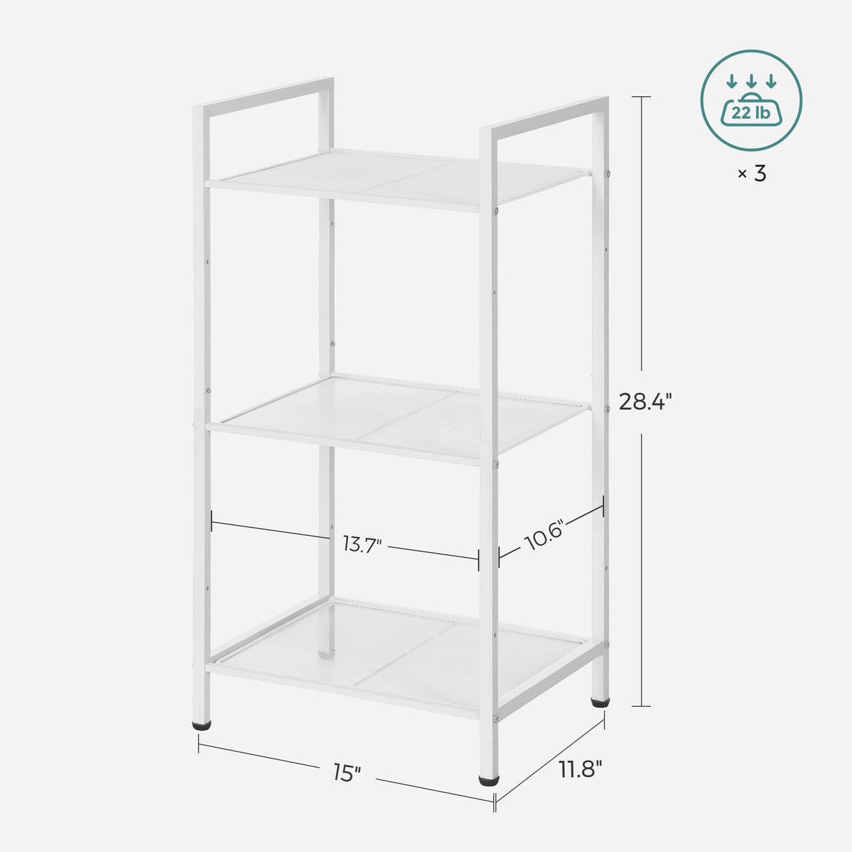 SONGMICS 3-Tier Storage Rack, Bathroom Shelf, Extendable Plant Stand with Adjustable Shelf, for Bathroom, Living Room, Balcony, Kitchen, White UBSC033W01, 11.8 x 15 x 28.4 Inches SONGMICS