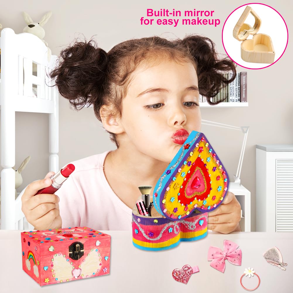 Crafts for Girls 8-12, 2 Pack DIY Wooden Jewelry Box Art Craft Supplies Painting Kit for Kids Ages 4-6 6-8 5 7 9 10 11 Year Old Girl Birthday Party Favors Toys Mothers Valentines Day Gifts SUPREME XMAS