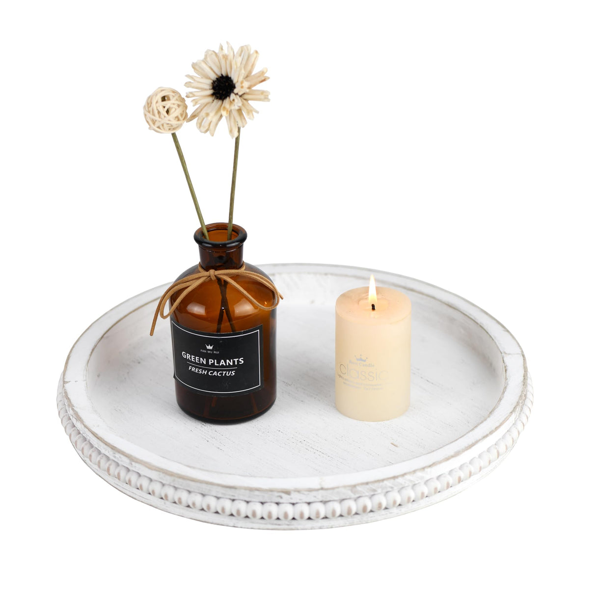 Funly mee Rustic White Wood Serving Tray,Decorative Tray for Coffee Table- 12.6x12.6 inches (Rustic White) Funly mee