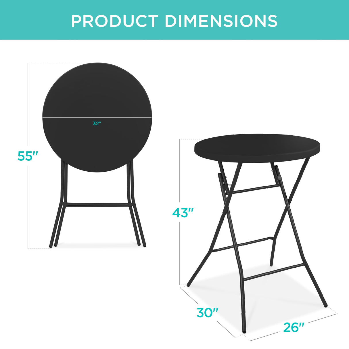 Best Choice Products 32in Bar Height Folding Table, Round Indoor Outdoor Accessory for Patio, Backyard, Dining Room, Events w/Thick Table Top, Metal Frame, Locking Legs, 330lb Weight Capacity - Black Best Choice Products