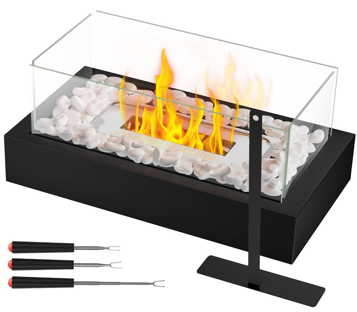 Tabletop Fire Pit, Portable Smores Maker Kit Indoor/Outdoor Mini Small Fireplace Table Top Decor Home Patio Gifts for Women Mom Housewarming Christmas Birthday White Elephant Gift Quosio