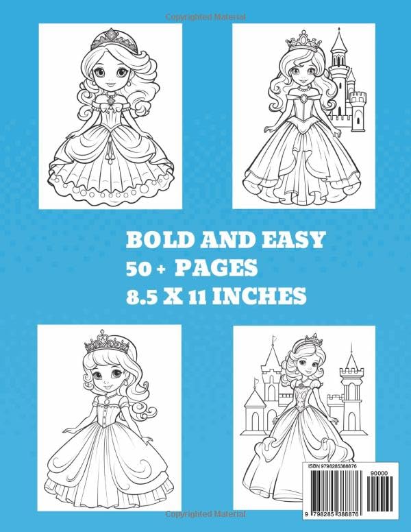 Princess Coloring Book: Bold And Easy For Girls 4-8 | 50+ Pages | Great Gift For Kids & Toddlers Of All Ages WoodArtSupply