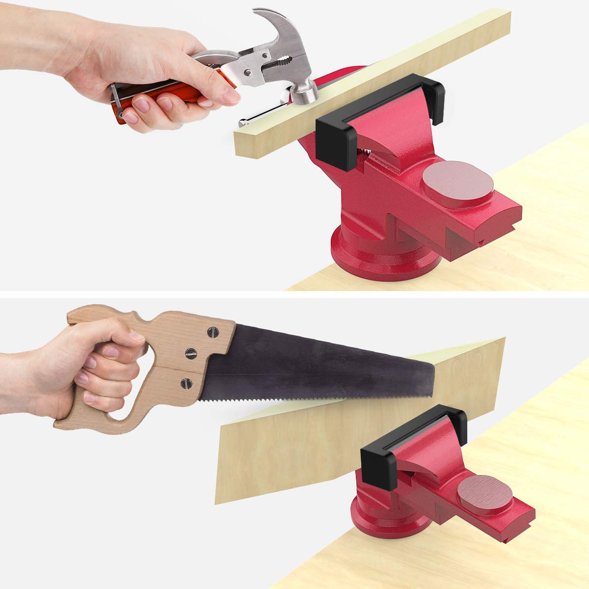 Housolution Universal Table Vise 3 Inch, 360°Swivel Base Bench Clamp Home Vise Clamp-On Vise Repair Tool Portable Work Bench Vise for Woodworking, Housolution