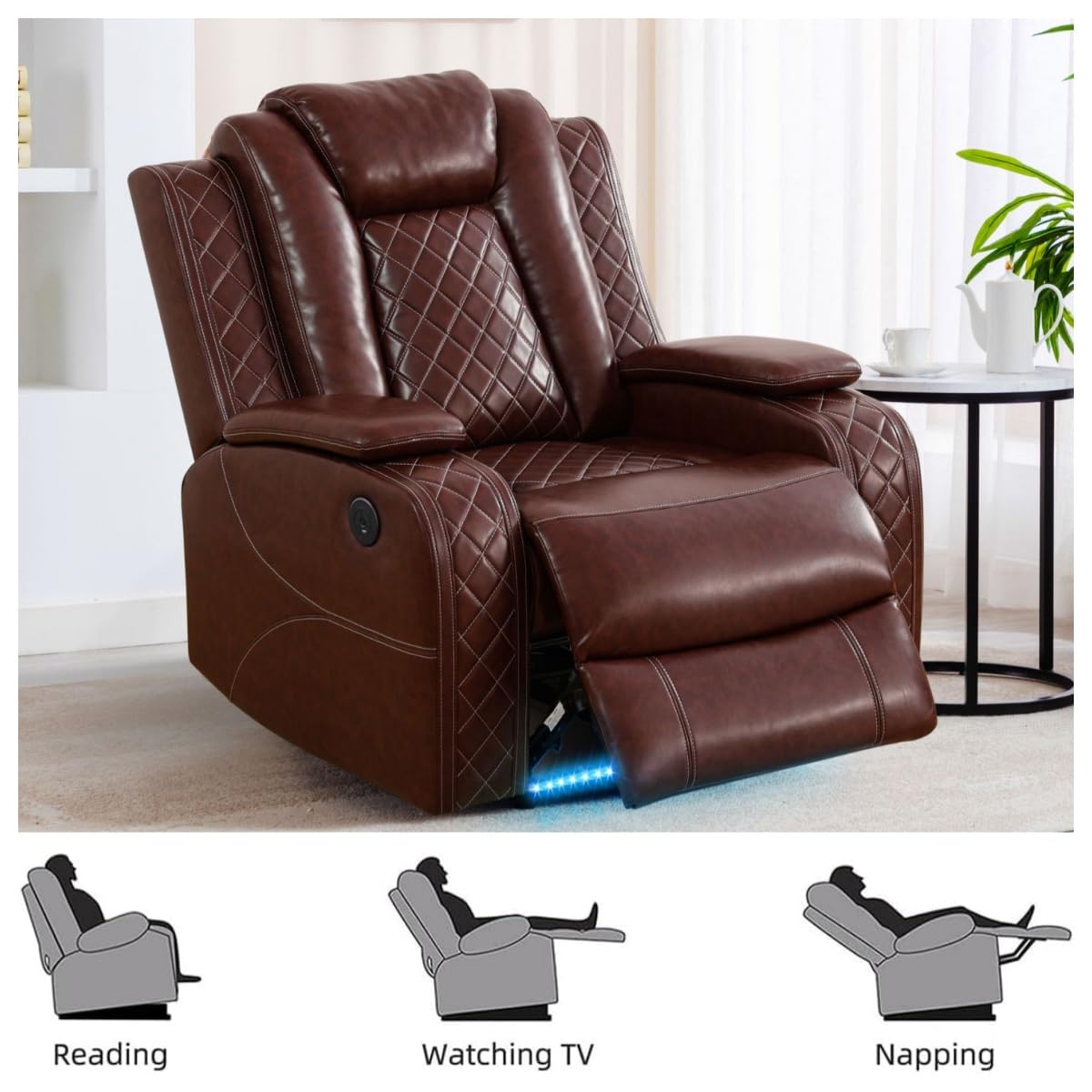 Trygoal Oversized Recliner Chair, Multifunction Power Leather Recliners with Home Theater Seating, Oversized Single Electric Recliner Furniture for Living Room Apartment Home Theater, Red Trygoal