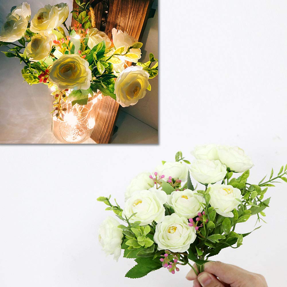 AerWo 2Pcs Mason Jar Sconces Wall Decor, Handmade Rustic Sunflower Wall Decor with LED Fairy Lights and Flowers, Hanging Mason Jar for Farmhouse Kitchen Decorations Living Room Lights AerWo