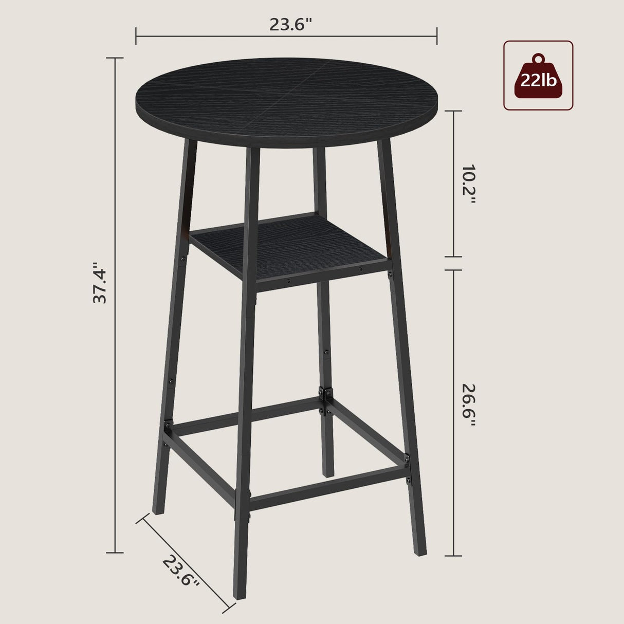 MAHANCRIS Round Bar Table, 37.4" High Pub Table, 2-Tier Counter Height Cocktail Table, High Top Tables with Storage, Bistro Tables for Small Spaces, Easy to Assemble, Black BTHB12501 MAHANCRIS