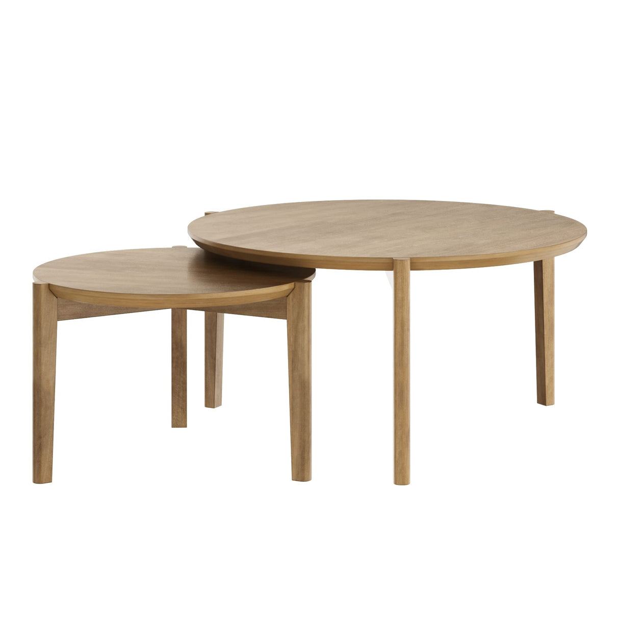 Nathan James Kendall Round Modern Nesting Coffee Set of 2, Stacking Living Room Accent Tables, Light Brown Nathan James