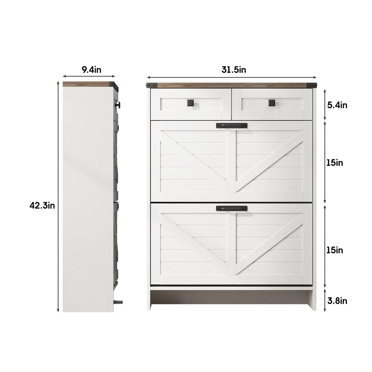 Halitaa Shoe Cabinet with 2 Flip Drawers & 2 Drawers,Farmhouse Shoe Storage Cabinet for Entryway,Slim Freestanding Narrow Organizer Rack for Front Door Entrance,White Halitaa